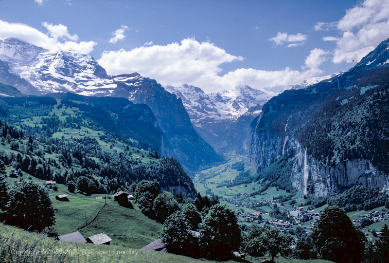 View of the Lauterbrunnen Valley from halfway up towards Wengen on the train