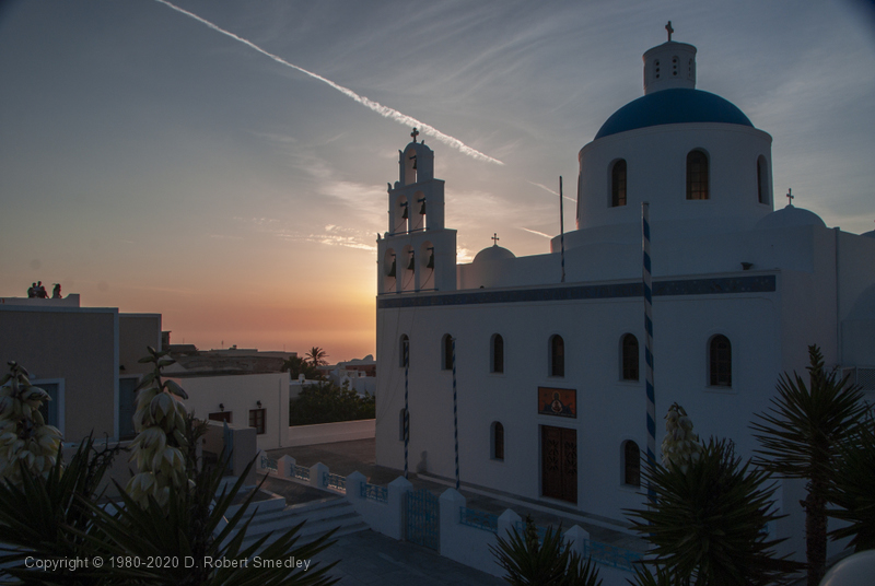 Sunset in town of Ia on Santorini.